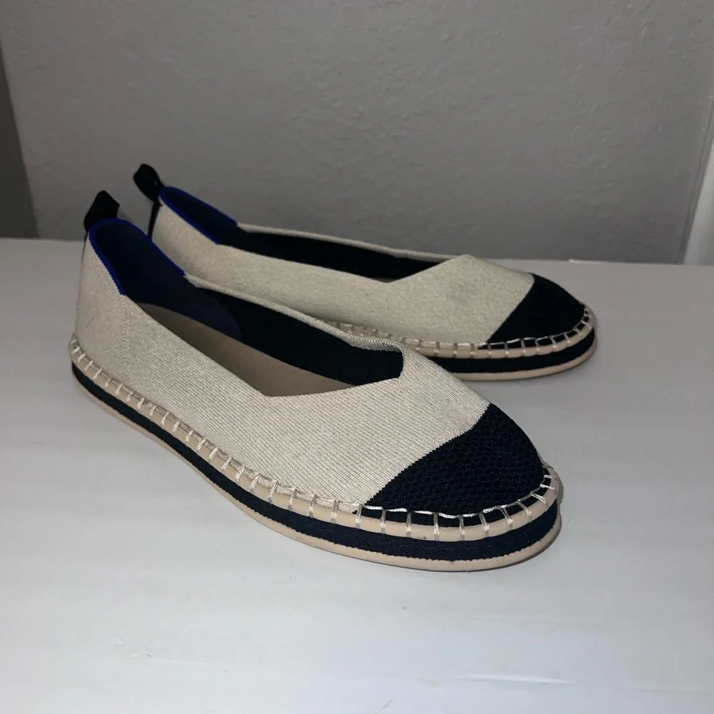 Rothy's Beige Ivory Black Boardwalk The Espadrille Slip On Flats